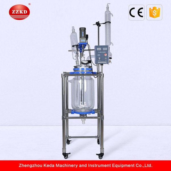 ZZKD S-20L lab chemistry glass reactor Condensor with dropping flask w Stirrer with Seal for Lab Chemical Reaction with double layer glass r