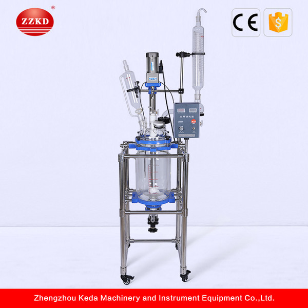 ZZKD S-10L glass reactor Condensor with dropping flask w Stirrer with Seal for Lab Chemical Reaction with double layer glass reactor