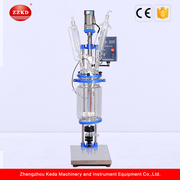 ZZKD S-5l glass reactor Condensor with dropping flask w Stirrer with Seal for Lab Chemical Reaction with double layer glass reactor