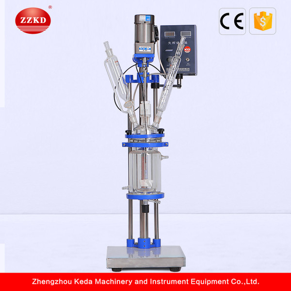 ZZKD S-1L Double lined glass Reactor have Condensor with dropping flask w PTFE Stirrer with TEFLON Seal for Lab Chemical Reaction