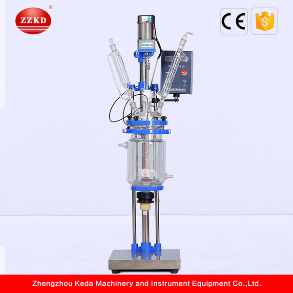 ZZKD 3L Double lined glass Reactor have Condensor with dropping flask w PTFE Stirrer with Seal for Lab Chemical Reaction with glass reactor