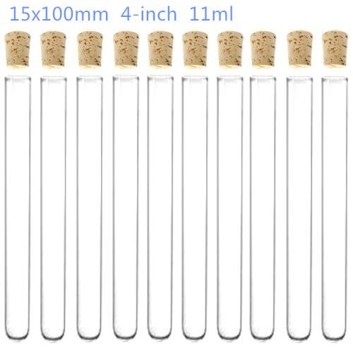 Plastic Test Tube With Cork Stopper 4-inch 15x100mm 11ml Clear ,Food Grade Cork Approved , Pack 100 , All Size Available In Our Store