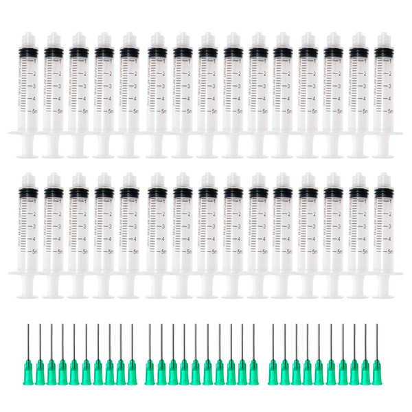 Plastic Syringe 5ml with 1inch 14/18G Blunt Tip Needles for Scientific Lab and Dispensing Multiple Uses Measuring Syringe Tools(Pack of 30)