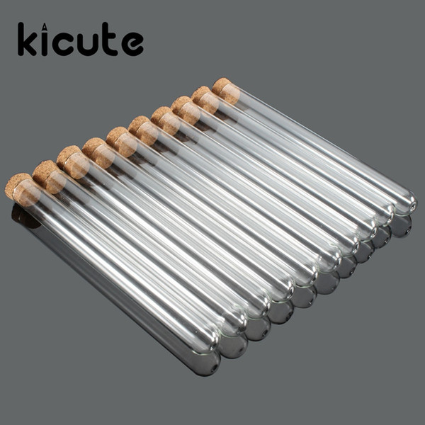 Wholesale- Kicute 10pcs/pack Lab Glass Test Tube With Cork Stoppers 15x150mm Laboratory School Educational Supplies