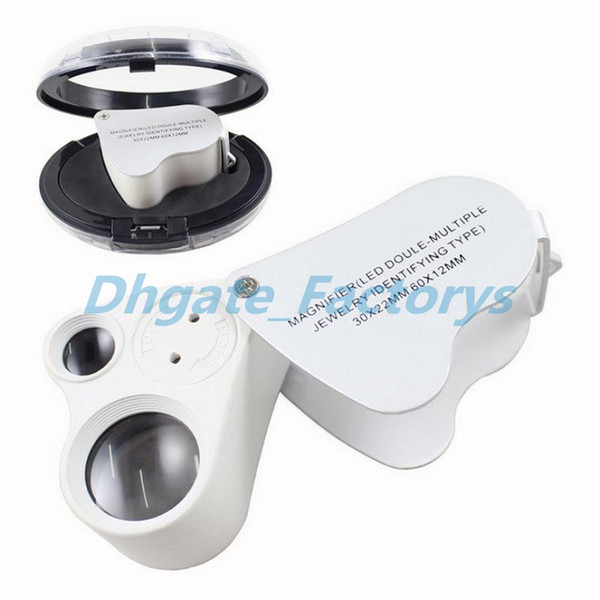 Mini Jewelry Loupes 30x 22mm 60x 12mm Jewelry Loupe Dual Glass Magnifier With LED Light Folding Microscope Magnifiers Loupes