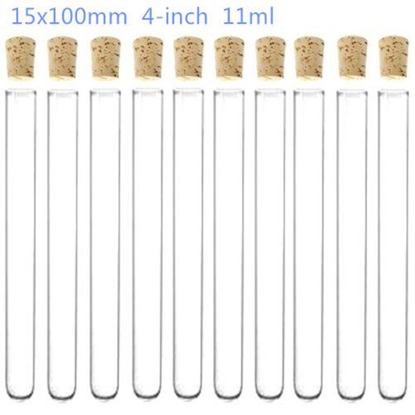 Plastic Test Tube With Cork Stopper 4-inch 15x100mm 11ml Clear ,Food Grade Cork Approved , Pack 100 , test tubes wholesale cork stoppers