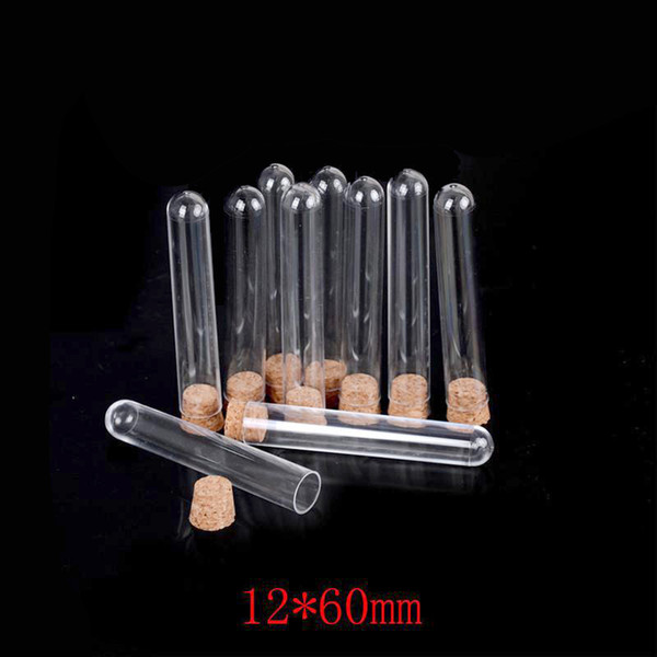 3.5ml 2x60mm Clear Plastic Test Tube with Cork Stopper Vial U-Shaped Bottom Long Test Tube Lab Scientific Experiments Supplies