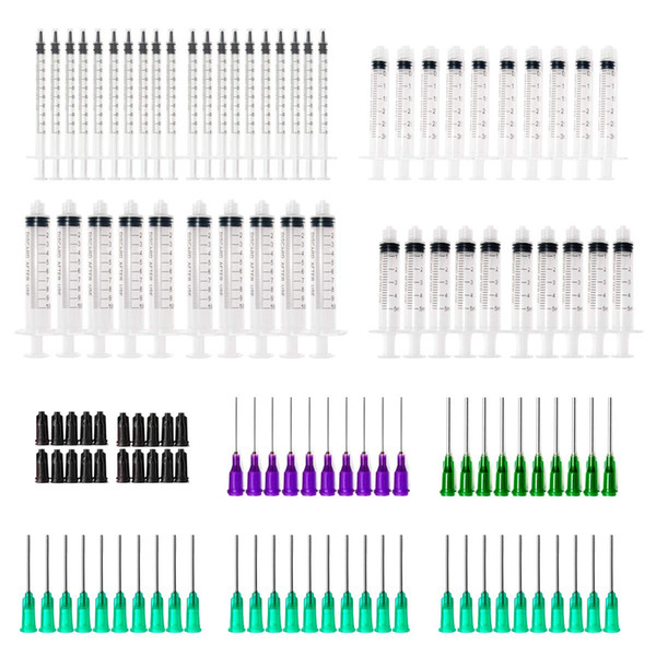 Plastic Syringe 1ml 3ml 5ml 10ml for Scientific Labs and Dispensing Multiple Uses Measuring Syringe Tools,with 1inch Blunt Tip Needles