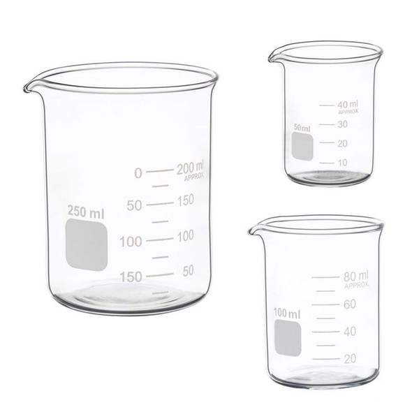 Hot sale Glass Measuring Low Form Beaker Set 50ml 100ml 250ml Glass Graduated Beaker Set