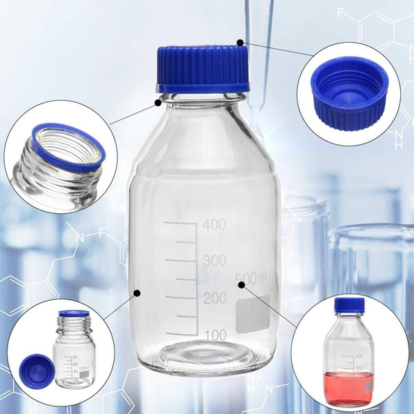 500ml Glass Reagent Bottle Borosilicate Capacity Bottle with Blue Screw Cap Graduation Sample Vials Plastic Lid School Suppy