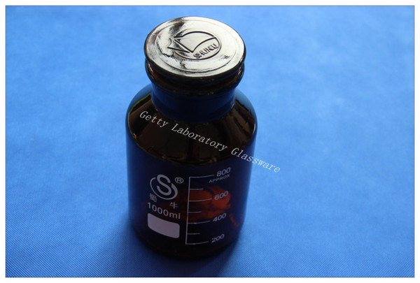 Wholesale- 1000ml Amber Brown Lab Glass Reagent bottle, wide mouth, with ground stopper