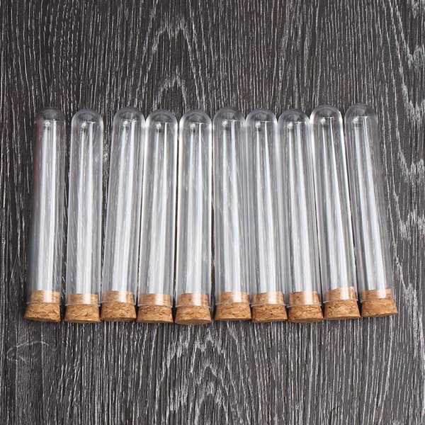 10pcs/lot 18x100mm Transparent Plastic Test Tube With Cork Stopper Round Bottom School Laboratory Equipment Educational Supplies