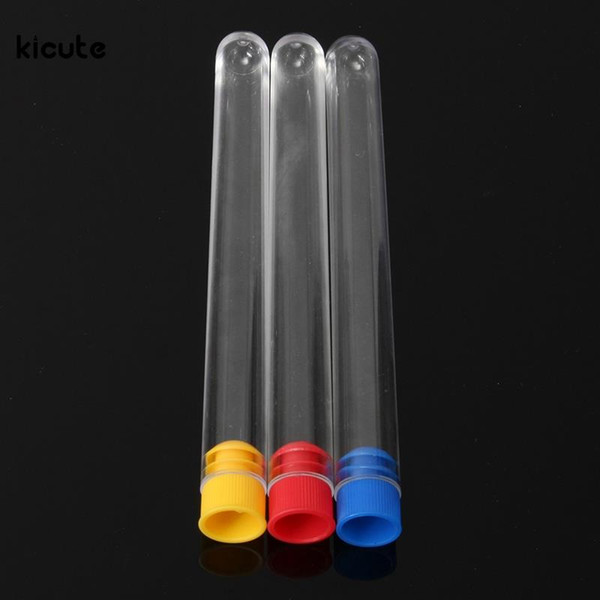 200Pcs 16x150mm 20ml Plastic Test Tubes With Plug Hard Cap Transparent Plastic Tube Polystyrene Test Tube School Lab Supplies