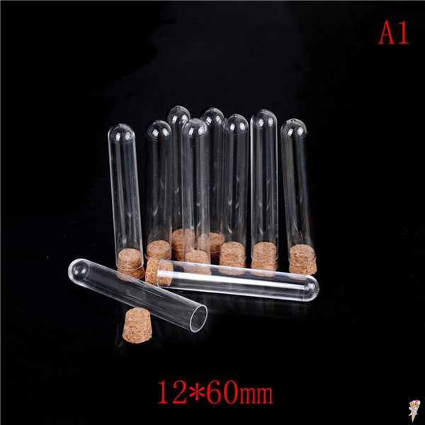 10pcs Small Mini Empty Bottle with wooden cover Portable Transparent Plastic Perfume 12x60mm