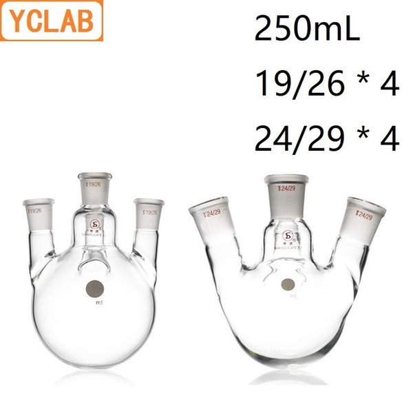 YCLAB 250mL Distillation Flask with Four Necks 19/26 * 4 Straight Shape & 24/29 * 4 Oblique Shape Standard Ground Mouths