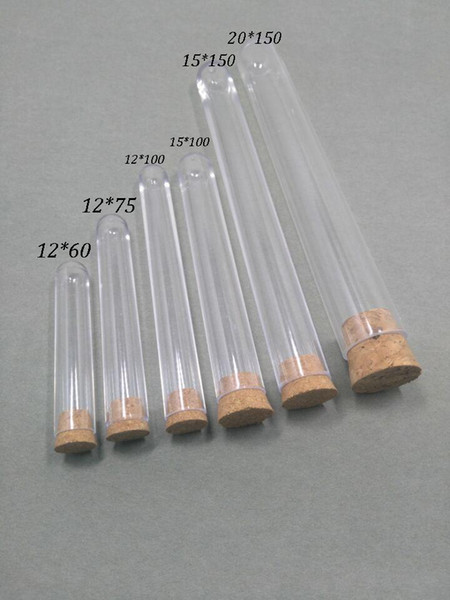 Wholesale- 100pcs clear 12*60mm plastic test tube with cork round bottom free shipping