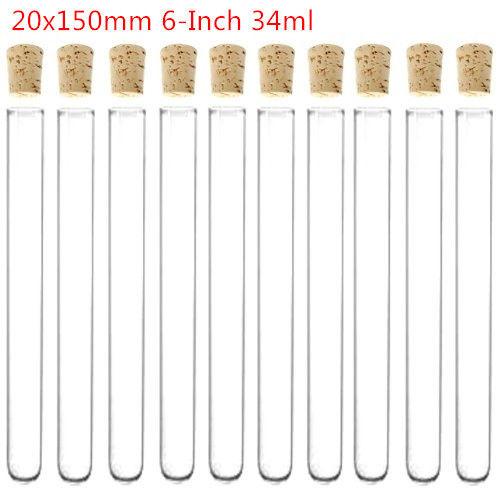 Plastic Test Tube With Cork Stopper 6-inch 20x150mm 34ml Clear ,Food Grade Cork Approved ,100pcs/pack, All Size Available In Store