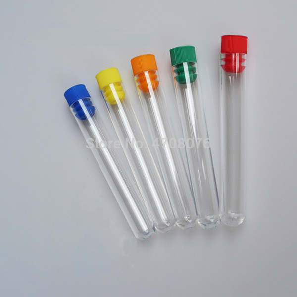 16x150mm 100pcs/lot Plastic test tube with color lid transparent lab tube round bottom PS labware for scientific experiment