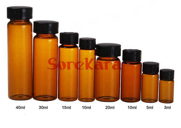 3ml/5ml/10ml/15ml/30ml/40ml/50ml Brown Glass Seal Bottle Reagent Sample Vials Plastic Lid Screw Cap