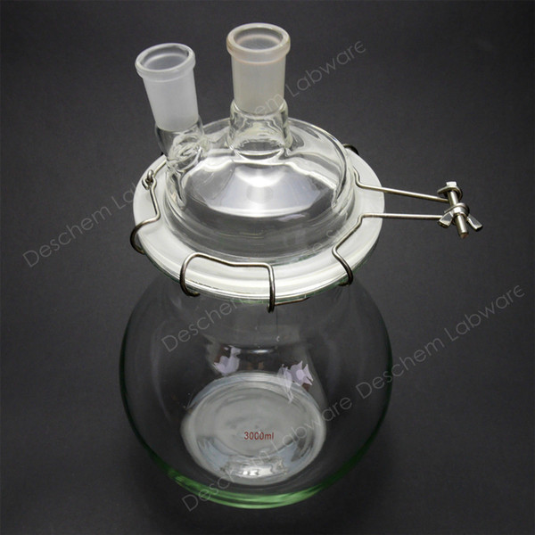 Wholesale- 10000ml,24/40,Glass Reactor,Two-Neck,10 Litre,Flat Bottom Reaction Kettle,With Clamp & Lid