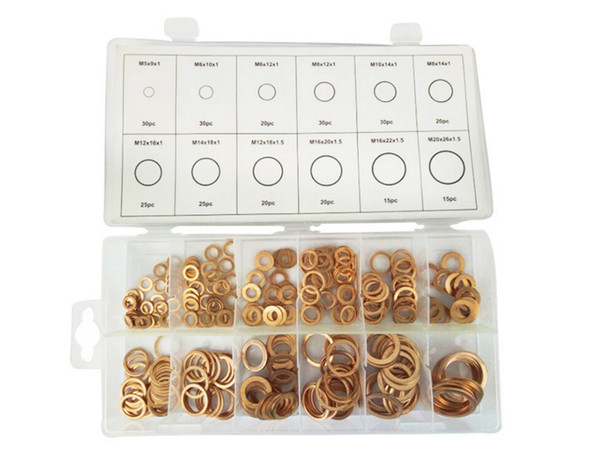 280Pcs/Box M5-M20 New Solid Copper Washer Gasket Copper Washers Set Sealing Ring Assortment Kit Set High Quality