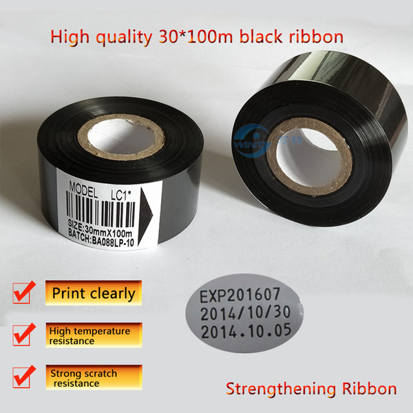 Free shipping 30mm*100m High qualtiy Black ribbon for date printing coding machine,hot stamping ,Thermal transfer ribbon for packaging machi