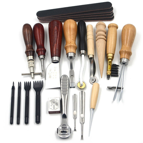 1set 19pcs Punch Tools Stitching Carving Leather craft handwork education & DI