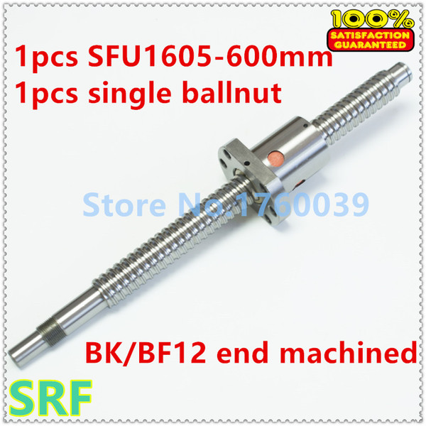 High quality 1pcs Rolled ballsrew 16mm diameter RM1605 ball screw L=600mm+1pcs SFU1605 ballnut with BK/BF12 end machined for CNC part