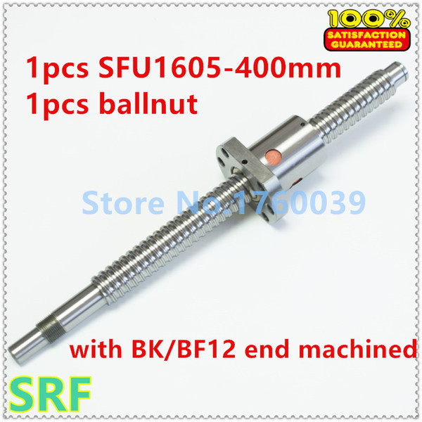 Free shipping 1pcs Rolled ballsrew 16mm diameter RM1605 ball screw L=400mm+1pcs SFU1605 ballnut with BK/BF12 end machined for CNC part