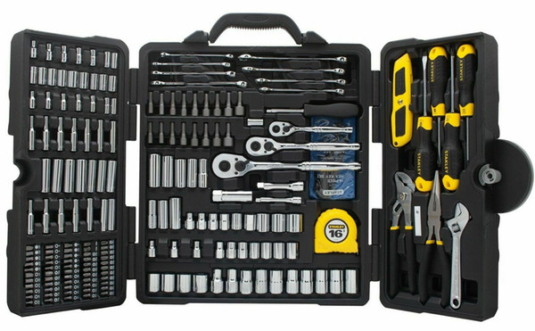 Stanley Mechanics Tool Set SAE Metric Ratchet Socket Wrench Kit Case 210 Pcs