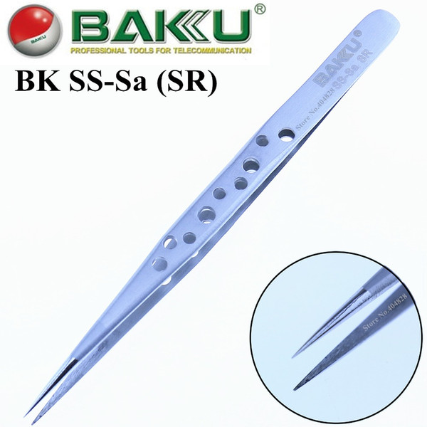 BK SS-Sa SR Nonskid Stainless Long Nose Tweezer,Ultra Rigidity and Ultra Fine Point,Non-magnetic Steel