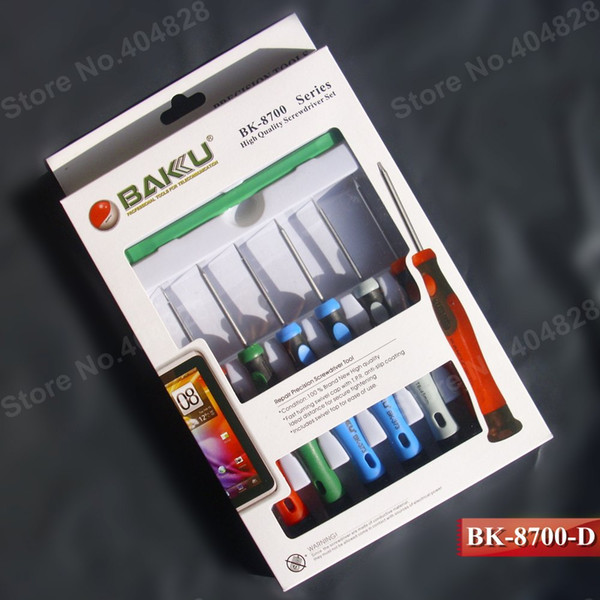 8 pieces in 1 Box, 6 Screwdrivers+2 Tweezers or (1 Knife + 1 Disassemble Tool),Wide Application.Can use for iPhone.BAKU BK-8700