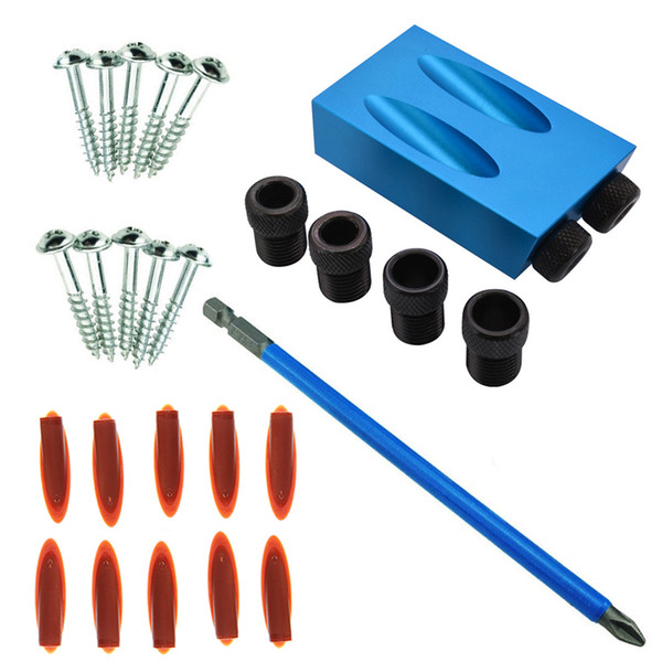 Woodworking Pocket Hole Jig Kit 6/8/10mm Angle Drill Guide Set Hole Puncher Locator Jig Drill Bit Set For DIY Carpentry Tools