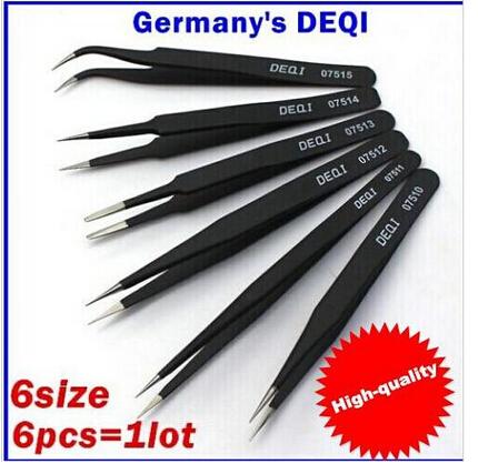 Free Shipping Wholesale 6/pcs BGA Precision DEQI Tweezer Set, Anti-static Tweezers (6 sizes) stainless tweezers Repair Tool