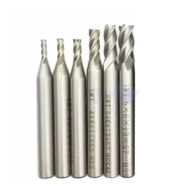 6Pcs/lot 4 Flute Carbide End Mill Diameter 2mm-6mm Router Bit Set Straight Shank Milling Cutter CNC Tools HSS-Al