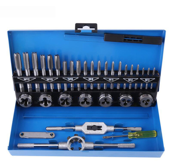 32pcs/Box Screw Tap and Die Set External Thread Gauge Tapping Repair Hand Tools Kit Alloy Steel Adjustable Wrench Set