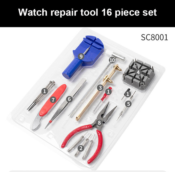 Wholesale - 16 Piece Set Watch Repair Kit Set Series Watch Opener Link Spring Stick Remover Screwdriver Tweezers Watch Special Equipment