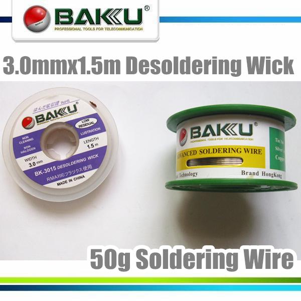 45g Soldering Wire+3.0mmx1.5m Desoldering Wick.BAKU BK-10006 & BK-3015