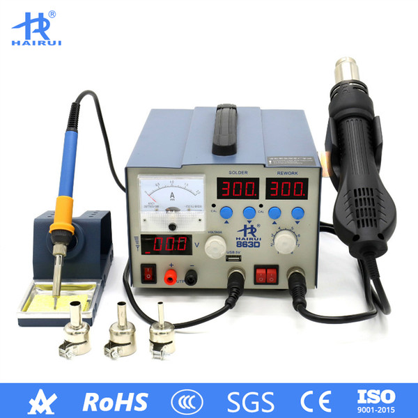 HAIRUI 863D 110V/220V Hot Air Iron Soldering Station Digital Display 800W 3 in 1 Rework Station