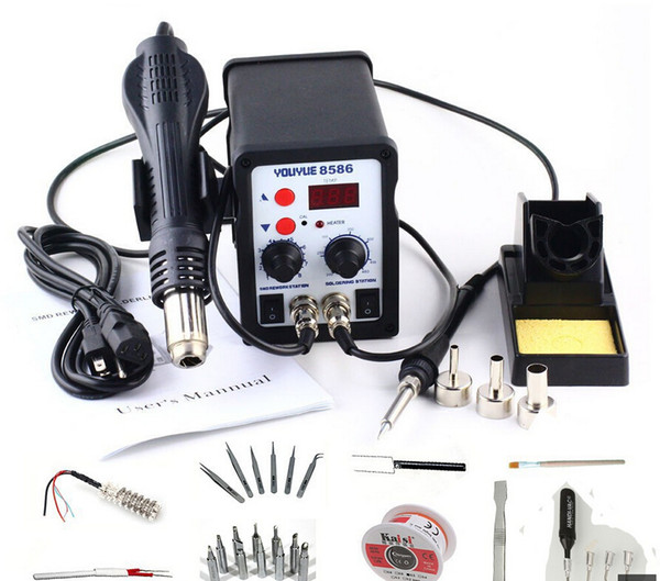 2017 NEW YOUYUE 8586 AC 110V / 220V 700W 2 in 1 SMD Rework Soldering Station Hot Air Gun Solder Iron With Free Gifts For Welding Repair