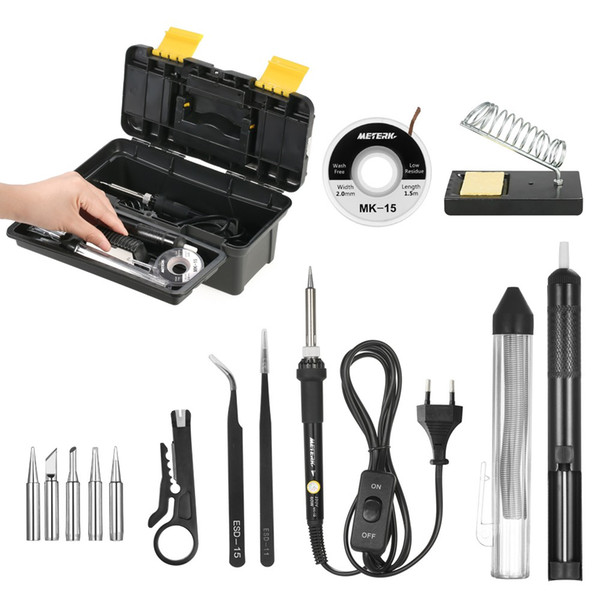 Soldering Iron Kit Tips 60W Adjustable Temperature Welding Solder Sucker Desoldering Tweezers Repair Tool