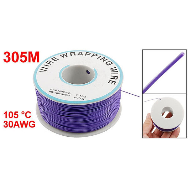 PCB Solder Cable Flexible 0.25MM Dia Tin Coated Copper Wire 30AWG 105 Celsius OK Line Wire-Wrapping Reel Cable Roll 9 Color 305M/1000Ft