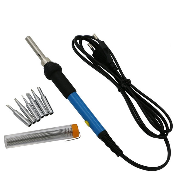 Free Shipping 60W 220V Electric Adjustable Temperature Welding Solder Soldering Iron Welding Tool with 5pcs Iron Tips with 1pcs welding wire