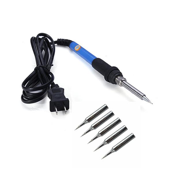 60W 220V Electric Adjustable Temperature Welding Solder Soldering Iron Welding Tool +5pcs Lead-free Iron Tips small order no tracking