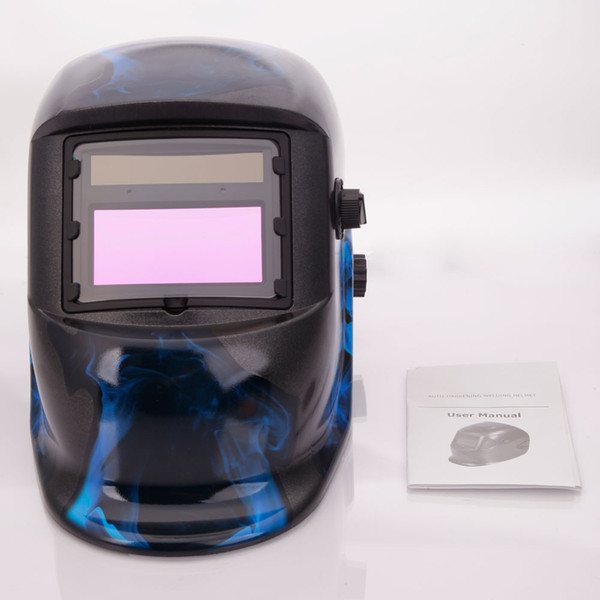 96 x 48mm Flame Skull Head Style Auto Color Changing Solar Power Single-panel Helmet Shield for Welding Blue