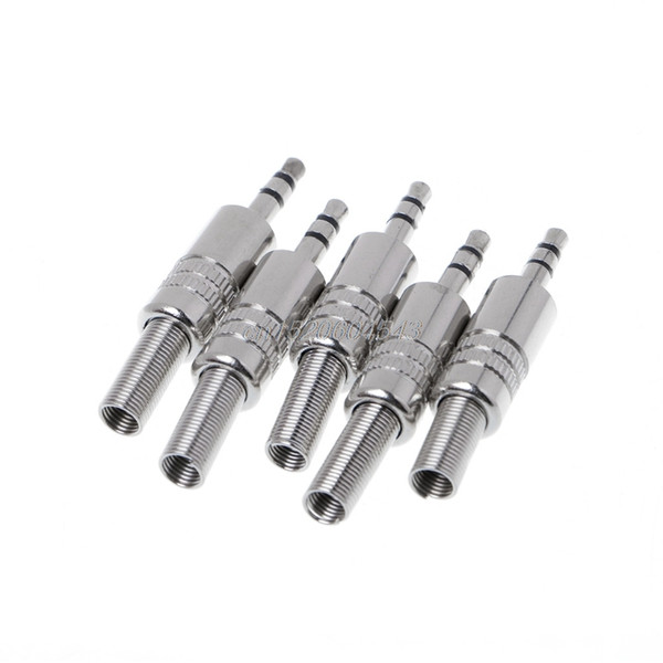 3.5mm Plug Connector 5pcs Stereo Metal 3Poles 3.5 Plug&Jack Adapter With Spring Solder Wire Terminals R06 Drop Ship