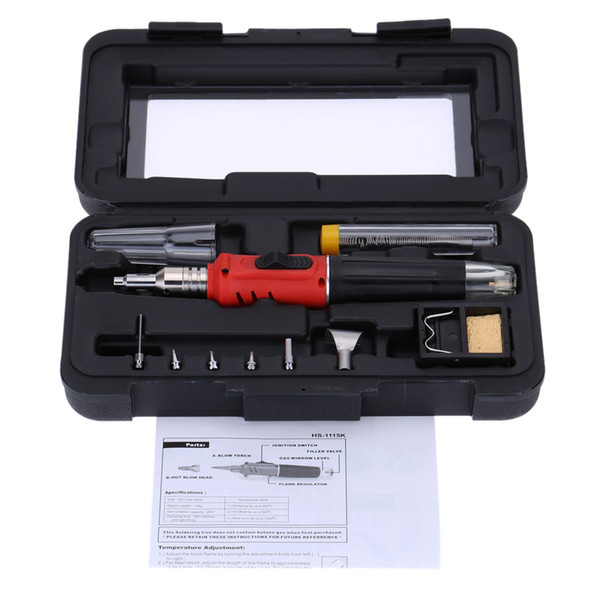 Freeshipping 10 in 1 Professional Butane Gas Soldering Iron Set Butane Soldering Iron Set 26ml Welding Kit Torch Welding Equipment HS-1115K