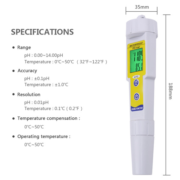 30 Pcs/Lot High Quality Digital Display PH Pen Meter Automatic Correction Waterproof Acidity Meter Water Quality Analyzer with Backligh