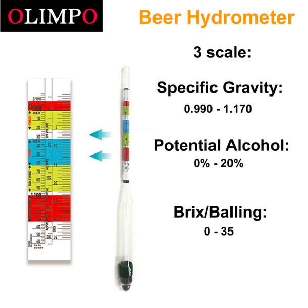 2pcs/lot olimpo Triple Scale Beer Hydrometer For Home brew Wine Beer Cider Alcohol Testing meter homebrew tool