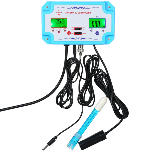 3 in 1 pH/EC/TEMP Monitor Water Quality Detector pH Controller with Electrode BNC Type Probe Water Quality Tester for Aquarium